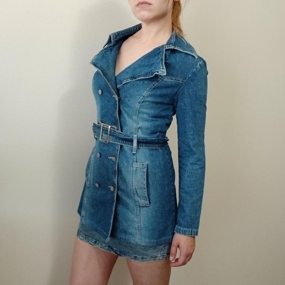 Vintage 90s long denim pea coat/jacket - Picture 2 of 8